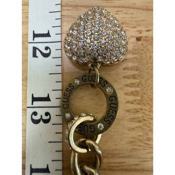 Guess Gold-Tone Chain-Link Toggle Bracelet With Pave Crystal Heart Charm - Picture 9 of 13